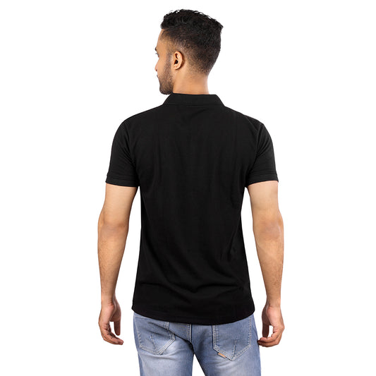 Black Polo T-Shirt with Embroidered Indian Flag