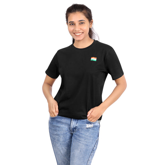 India Flag – Black Round Neck T Shirt