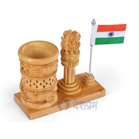Ashok Stambh Pen Stand With Indian Flag