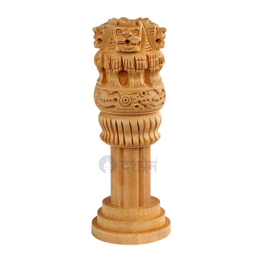 4inch Wooden Ashoka Pillar, Ashok Stambh Indian National Emblem
