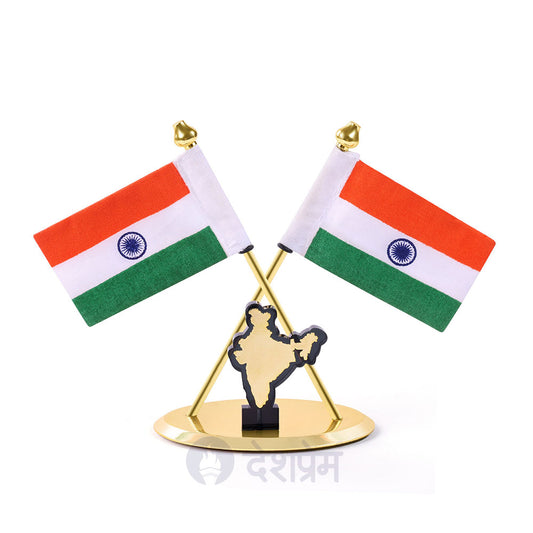 Indian National Flag Cross with India Map for Car Dashboard