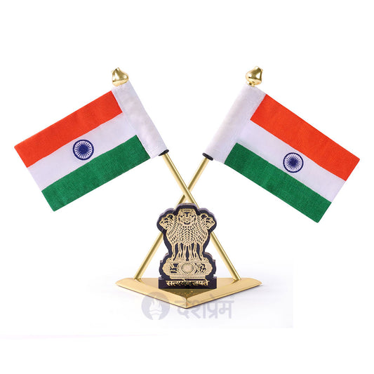 Indian Flag Triangle with Satyamev Jayate Symbol for Car Dashboard