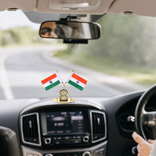 Indian National Flag for Car Dashboard with Satyamev Jayate Symbol